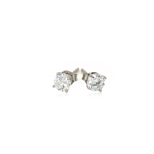 Sterling Silver Stud Earrings with White Hue Faceted Cubic Zirconia(5mm) - Image 2