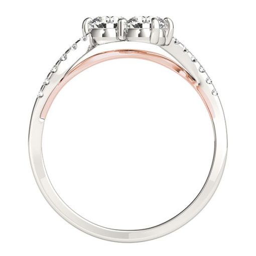 Two Stone Diamond Ring with Curved Band in 14k White And Rose Gold (5/8 cttw) - Image 2