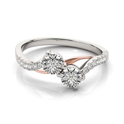 Two Stone Diamond Ring with Curved Band in 14k White And Rose Gold (5/8 cttw) - Image 3