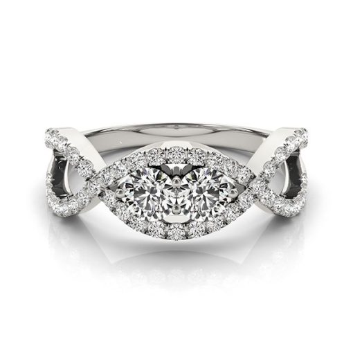 14k White Gold Split Shank Infinity Two Stone Round Diamond Ring (1/2 cttw) - Image 3