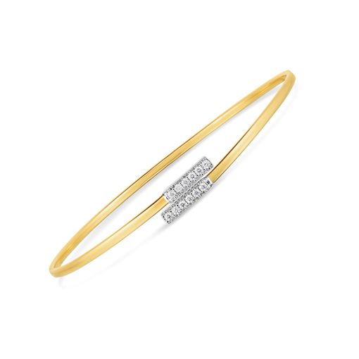 14k Two Tone Gold Diamond Bypass Bar Bangle (2.00 mm) - Image 2