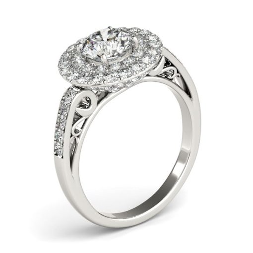 14k White Gold Diamond with Two-Row Pave Border Engagement Ring (2 cttw) - Image 2