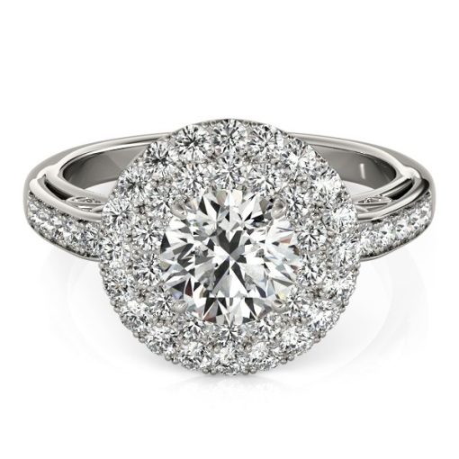 14k White Gold Diamond with Two-Row Pave Border Engagement Ring (2 cttw) - Image 3