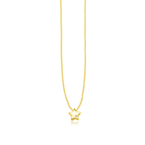14k Yellow Gold Polished Star Necklace with Diamond