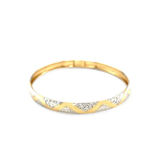10k Two-Tone Gold Textured Zigzag Style Bangle (6.00 mm) - Image 2