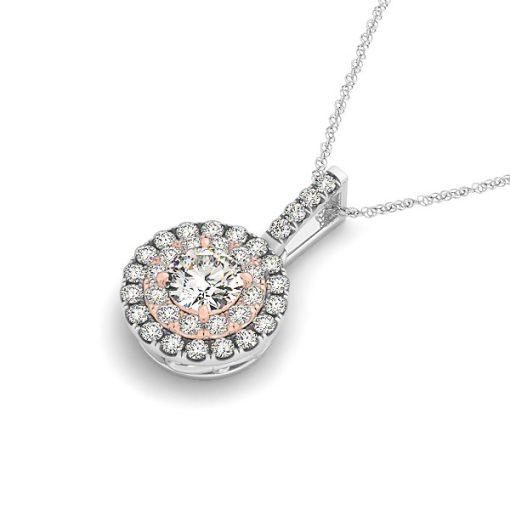 Round Shape Halo Diamond Pendant in 14k White and Rose Gold (1/2 cttw) - Image 2