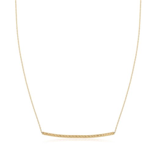 14k Yellow Gold Thin Textured Bar Necklace