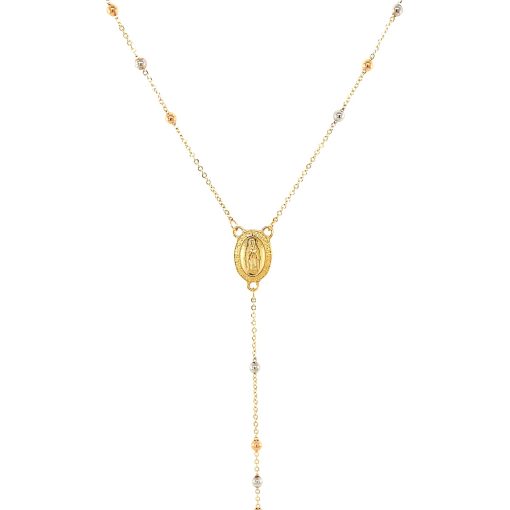 14k Tri Color Gold Lariat Rosary Necklace - Image 2