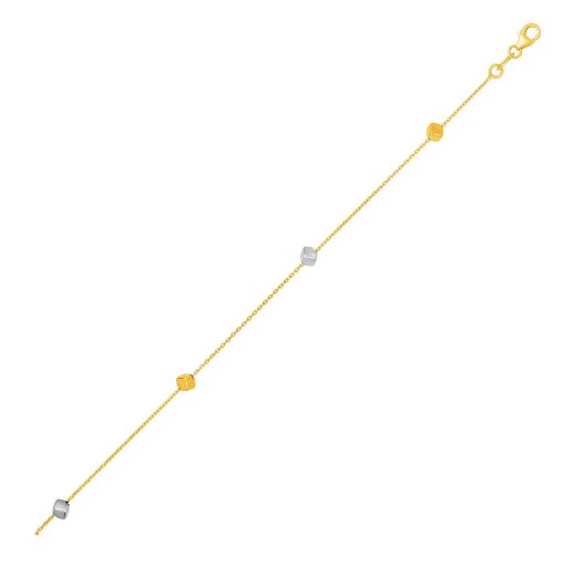 14k Two Tone Gold Bracelet with Polished Cubes