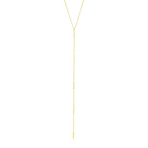 14k Yellow Gold Lariat Necklace with Small Polished Bars