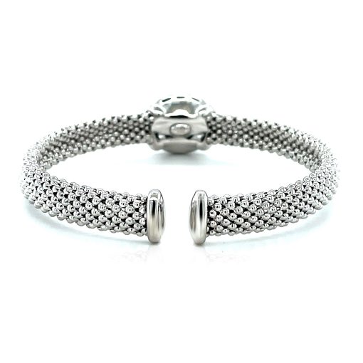 Popcorn Texture Cuff Bangle with Blue Topaz and Diamonds in Sterling Silver (8.00 mm) - Image 4