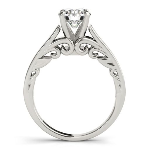 14k White Gold Antique Style Solitaire Round Diamond Engagement Ring (1 cttw) - Image 2