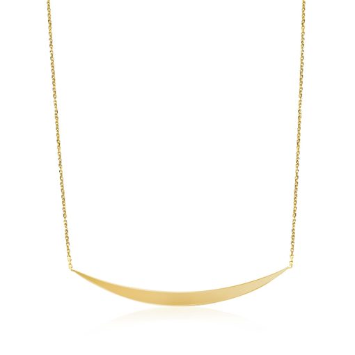 14k Yellow Gold Necklace with Polished Curved Bar Pendant - Image 2