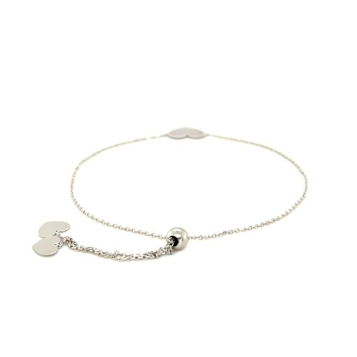 14k White Gold Adjustable Heart Bracelet (7.80 mm) - Image 3