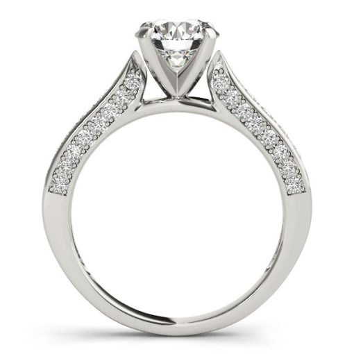 14k White Gold Round Cathedral Diamond Engagement Ring (1 1/2 cttw) - Image 2